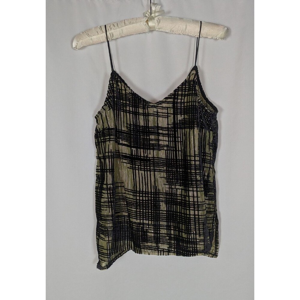 Topshop Tank 4 Women's Black Gold Velvet Trim Spaghetti Straps Vneck Going Out